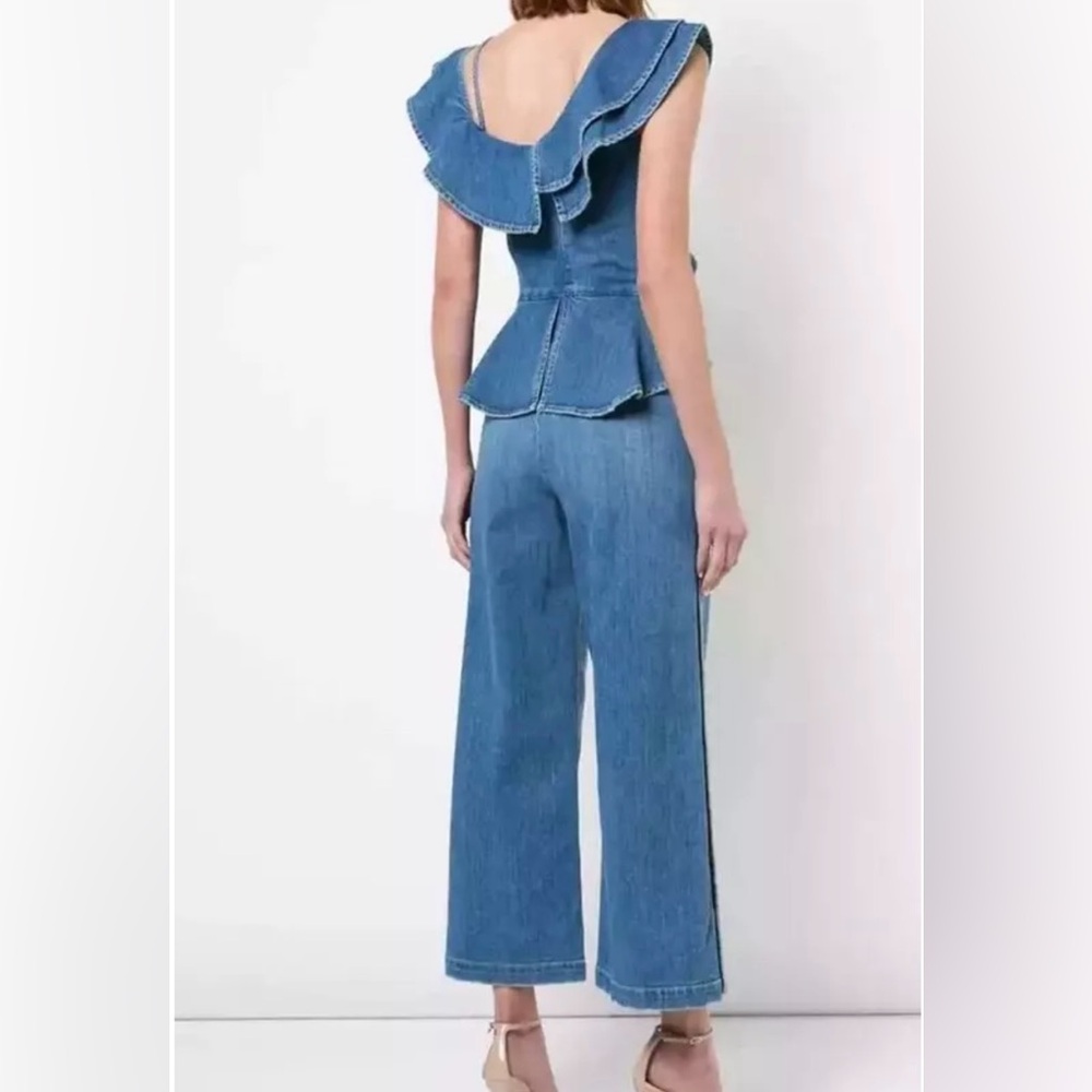 Jonathan Simkhai Denim Ruffle Accented Jumpsuit pre owned - Picture 5 of 13
